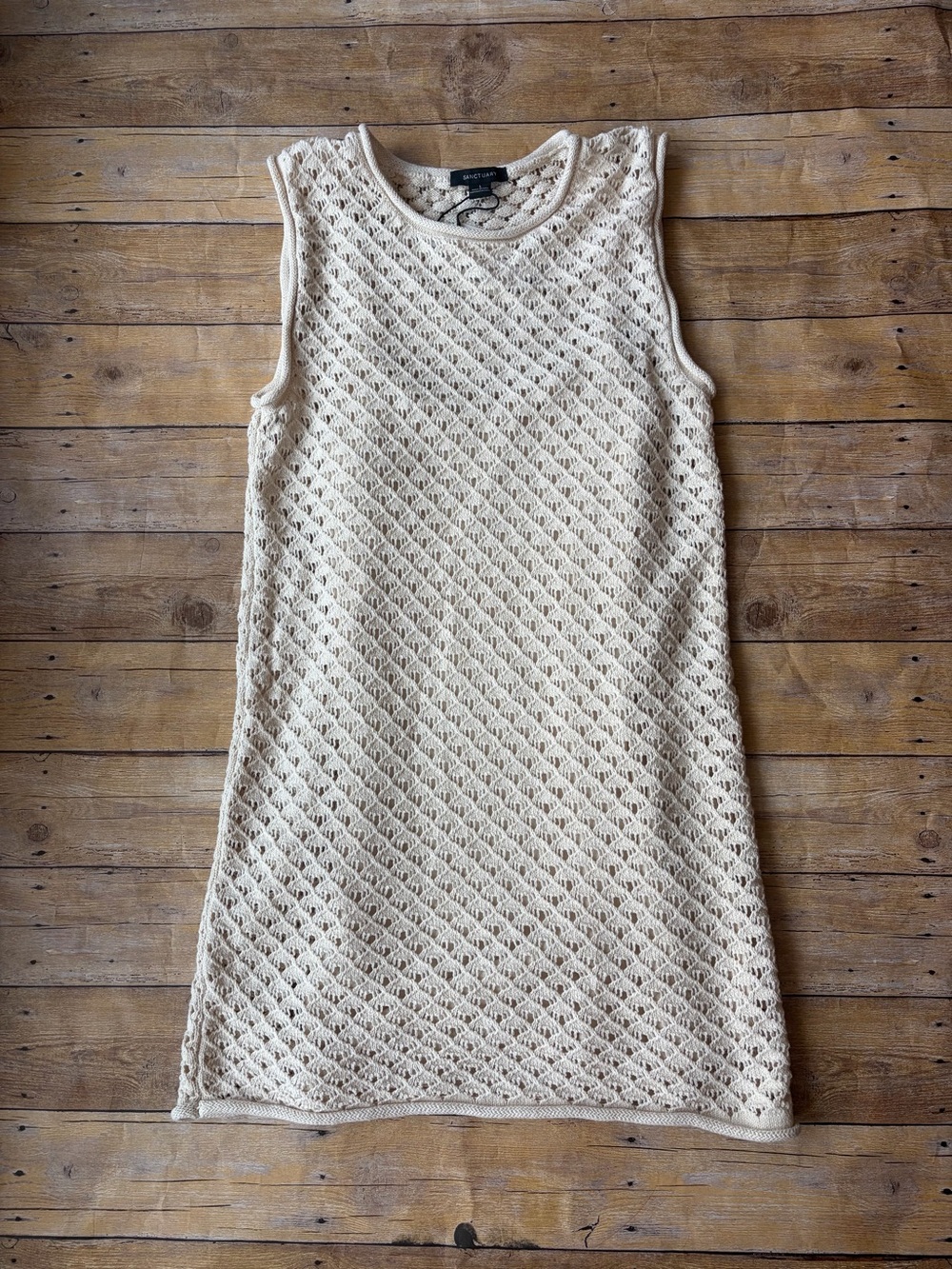 NWT-Sanctuary Eco Natural Cotton Crochet Summer Shell Mini Dress w/Slip-Size Lg